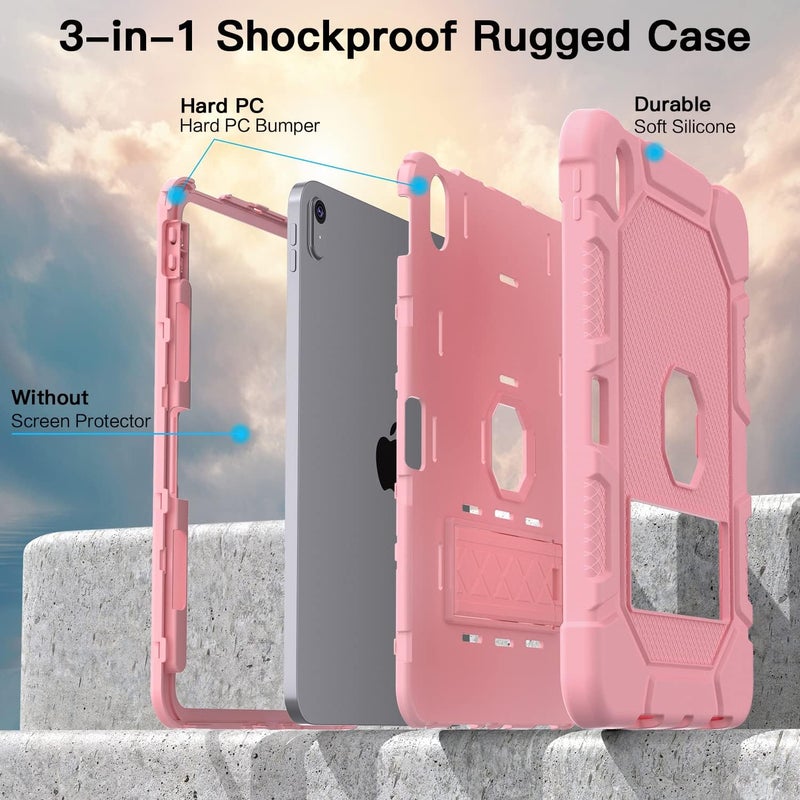 Azzsy Case for iPad (A16) 11th Generation 11 Inch 2025 / iPad 10th Generation 10.9 Inch 2022, [Built-in Pencil Holder] Heavy Duty Shockproof Rugged Protective Case, Rose Gold2 - Image 5